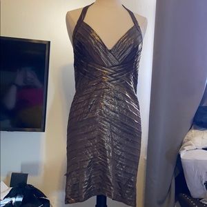 BCBG Bronze Halter Dress Sz L